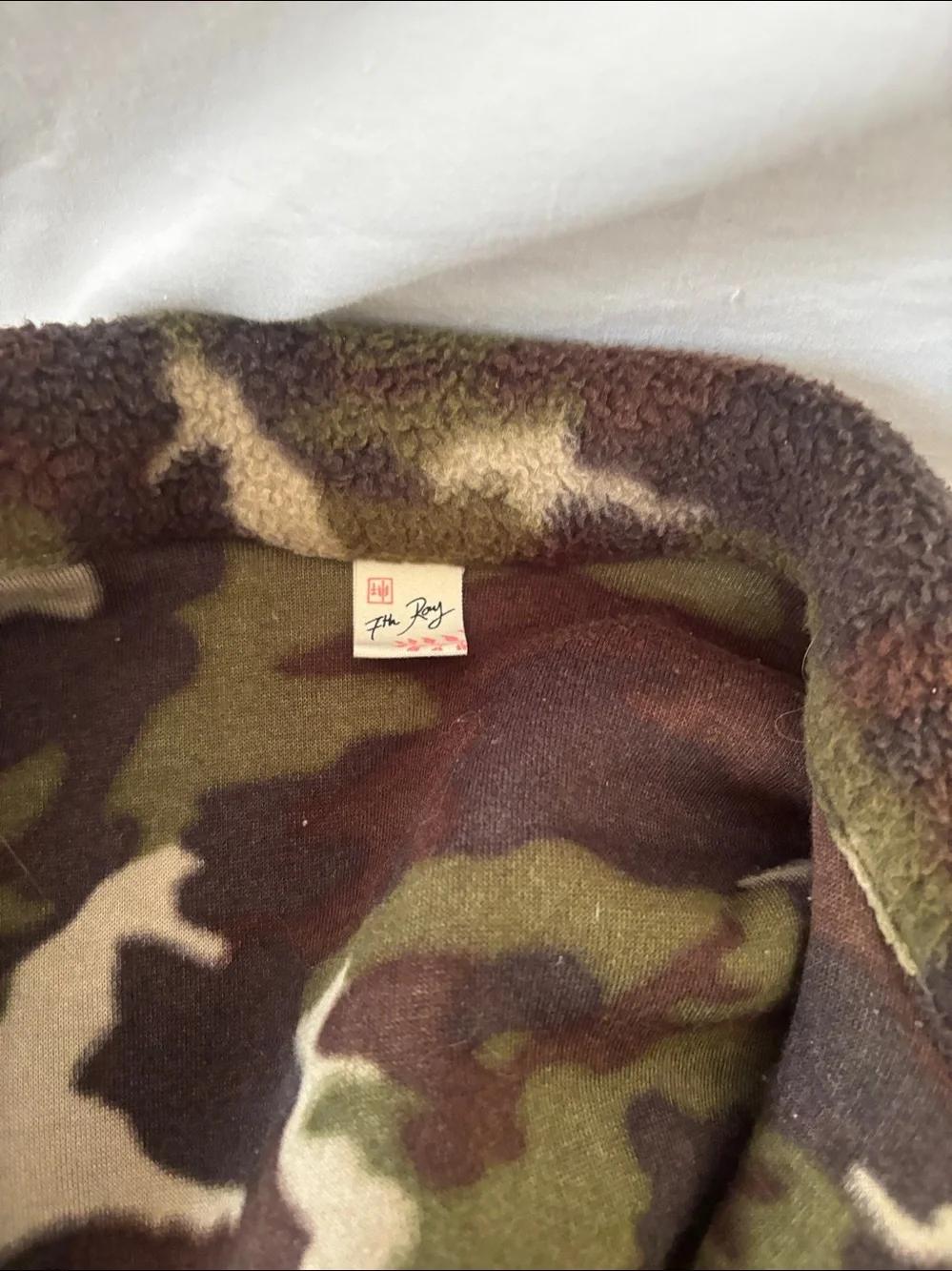 7th Ray Camouflage Fleece Jacket in Green, Brown & Cream